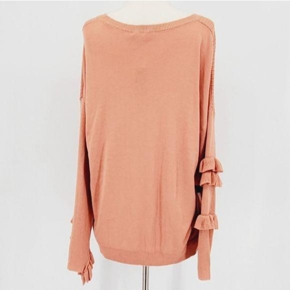 Gianni Bini Myra Salmon Peach French Twist Ruffle Long Sleeve Sweater Large 12 - Picture 9 of 11